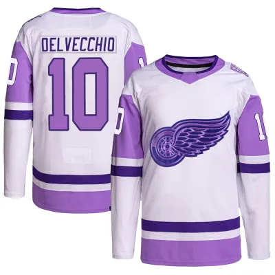 Men's Alex Delvecchio Detroit Red Wings Hockey Fights Cancer Primegreen Jersey - White/Purple Authentic
