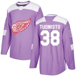 Men's Antti Tuomisto Detroit Red Wings Hockey Fights Cancer Practice Jersey - Purple Authentic