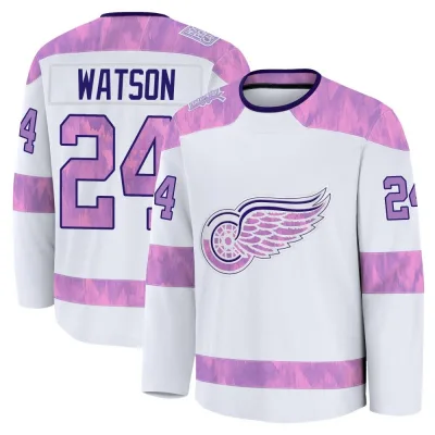 Men's Austin Watson Detroit Red Wings 2024 Hockey Fights Cancer Practice Jersey - White Premium