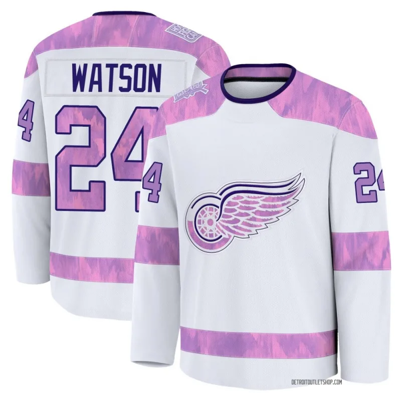 Men's Austin Watson Detroit Red Wings 2024 Hockey Fights Cancer Practice Jersey - White Premium