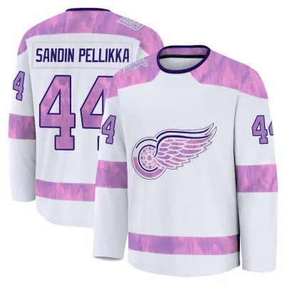 Men's Axel Sandin Pellikka Detroit Red Wings 2024 Hockey Fights Cancer Practice Jersey - White Premium