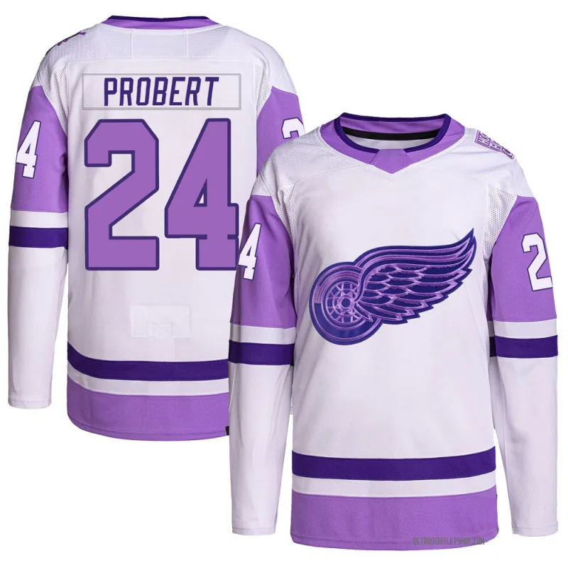 Men's Bob Probert Detroit Red Wings Hockey Fights Cancer Primegreen Jersey - White/Purple Authentic