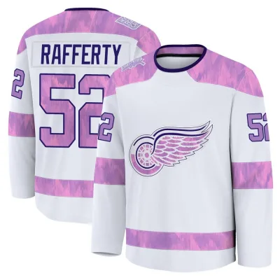 Men's Brogan Rafferty Detroit Red Wings 2024 Hockey Fights Cancer Practice Jersey - White Premium