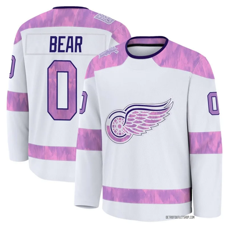 Men's Carter Bear Detroit Red Wings 2024 Hockey Fights Cancer Practice Jersey - White Premium