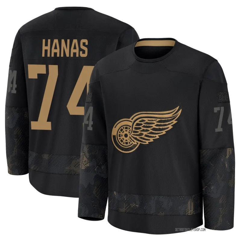 Men's Cross Hanas Detroit Red Wings 2024 Military Appreciation Practice Jersey - Black Premium