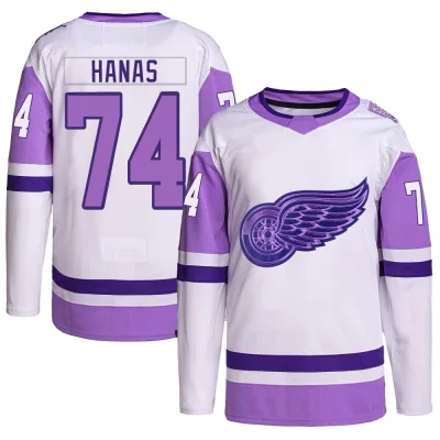 Men's Cross Hanas Detroit Red Wings Hockey Fights Cancer Primegreen Jersey - White/Purple Authentic