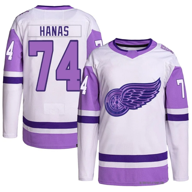 Men's Cross Hanas Detroit Red Wings Hockey Fights Cancer Primegreen Jersey - White/Purple Authentic