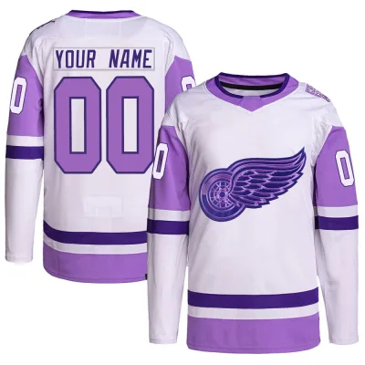 Men's Custom Detroit Red Wings Hockey Fights Cancer Primegreen Jersey - White/Purple Authentic