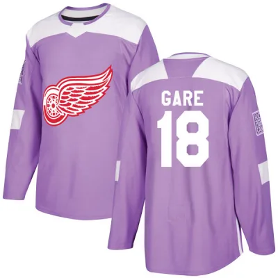 Men's Danny Gare Detroit Red Wings Hockey Fights Cancer Practice Jersey - Purple Authentic