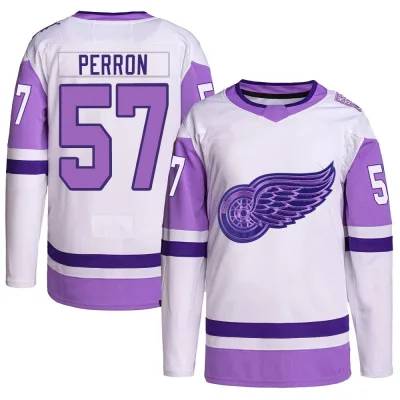 Men's David Perron Detroit Red Wings Hockey Fights Cancer Primegreen Jersey - White/Purple Authentic