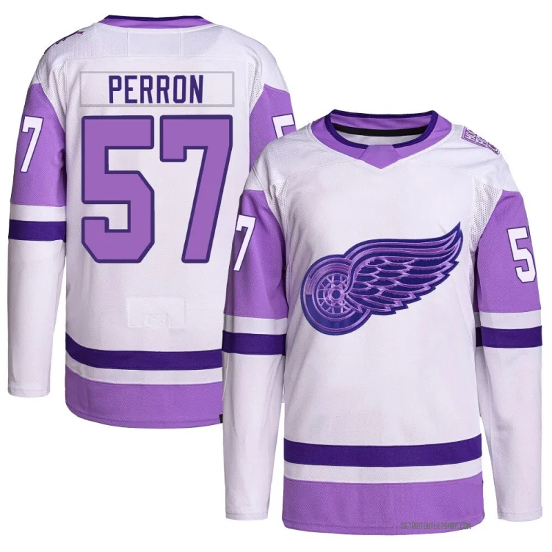 Men's David Perron Detroit Red Wings Hockey Fights Cancer Primegreen Jersey - White/Purple Authentic