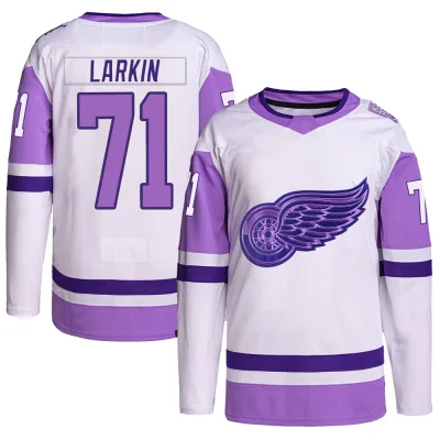 Men's Dylan Larkin Detroit Red Wings Hockey Fights Cancer Primegreen Jersey - White/Purple Authentic