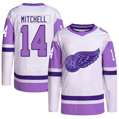 Men's Ian Mitchell Detroit Red Wings Hockey Fights Cancer Primegreen Jersey - White/Purple Authentic