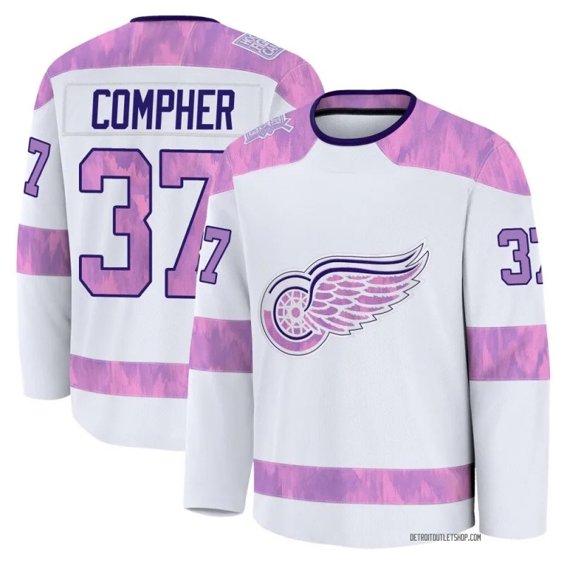 Men's J.T. Compher Detroit Red Wings 2024 Hockey Fights Cancer Practice Jersey - White Premium