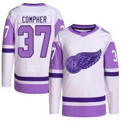 Men's J.T. Compher Detroit Red Wings Hockey Fights Cancer Primegreen Jersey - White/Purple Authentic