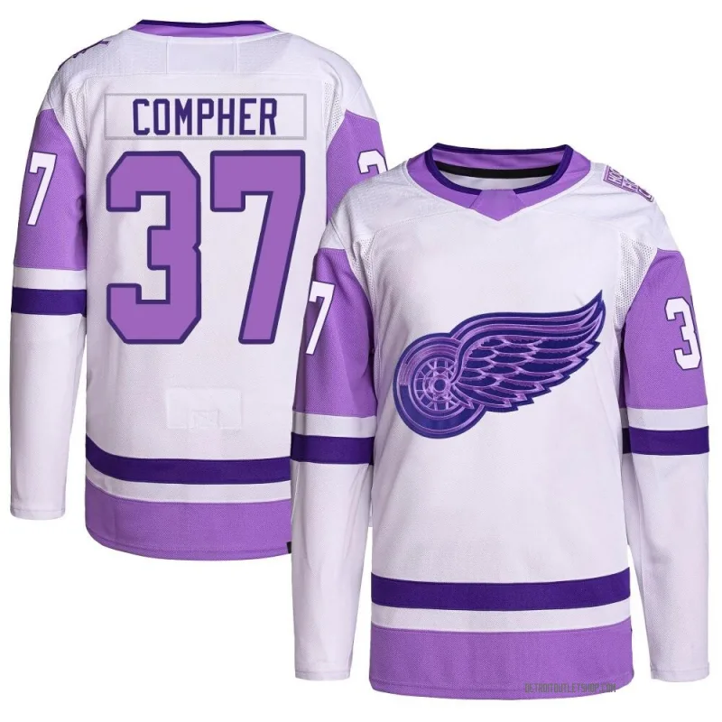 Men's J.T. Compher Detroit Red Wings Hockey Fights Cancer Primegreen Jersey - White/Purple Authentic