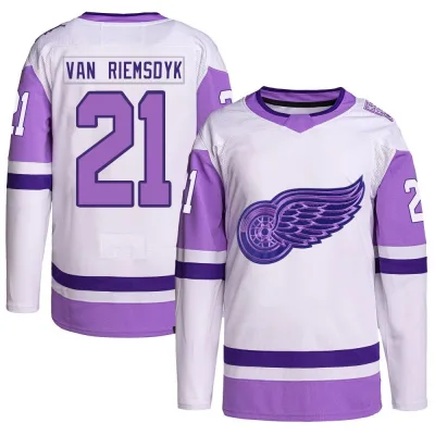 Men's James van Riemsdyk Detroit Red Wings Hockey Fights Cancer Primegreen Jersey - White/Purple Authentic