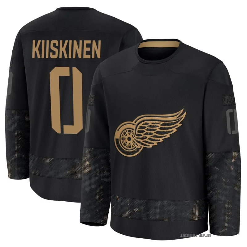 Men's Jesse Kiiskinen Detroit Red Wings 2024 Military Appreciation Practice Jersey - Black Premium