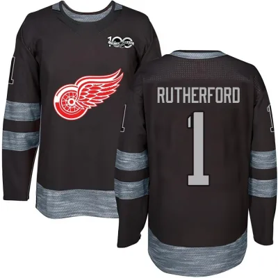 Men's Jim Rutherford Detroit Red Wings 1917-2017 100th Anniversary Jersey - Black Authentic