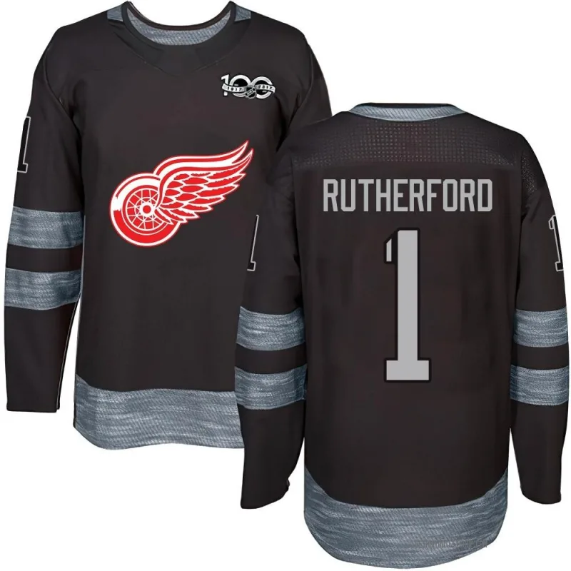 Men's Jim Rutherford Detroit Red Wings 1917-2017 100th Anniversary Jersey - Black Authentic
