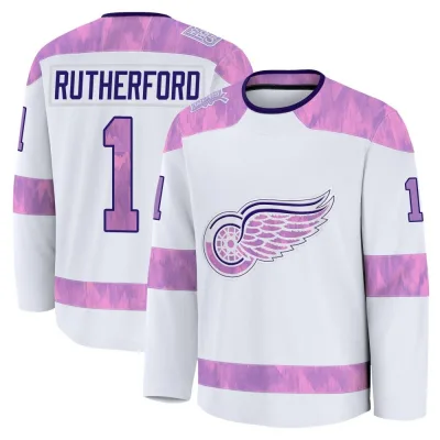 Men's Jim Rutherford Detroit Red Wings 2024 Hockey Fights Cancer Practice Jersey - White Premium