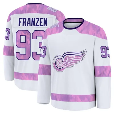 Men's Johan Franzen Detroit Red Wings 2024 Hockey Fights Cancer Practice Jersey - White Premium