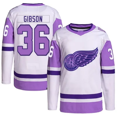 Men's John Gibson Detroit Red Wings Hockey Fights Cancer Primegreen Jersey - White/Purple Authentic