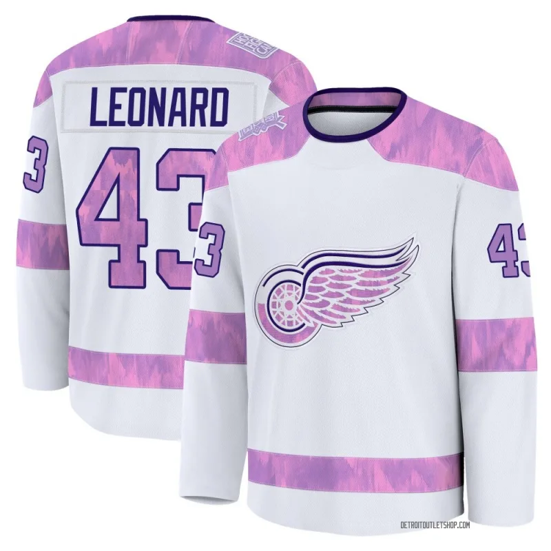 Men's John Leonard Detroit Red Wings 2024 Hockey Fights Cancer Practice Jersey - White Premium