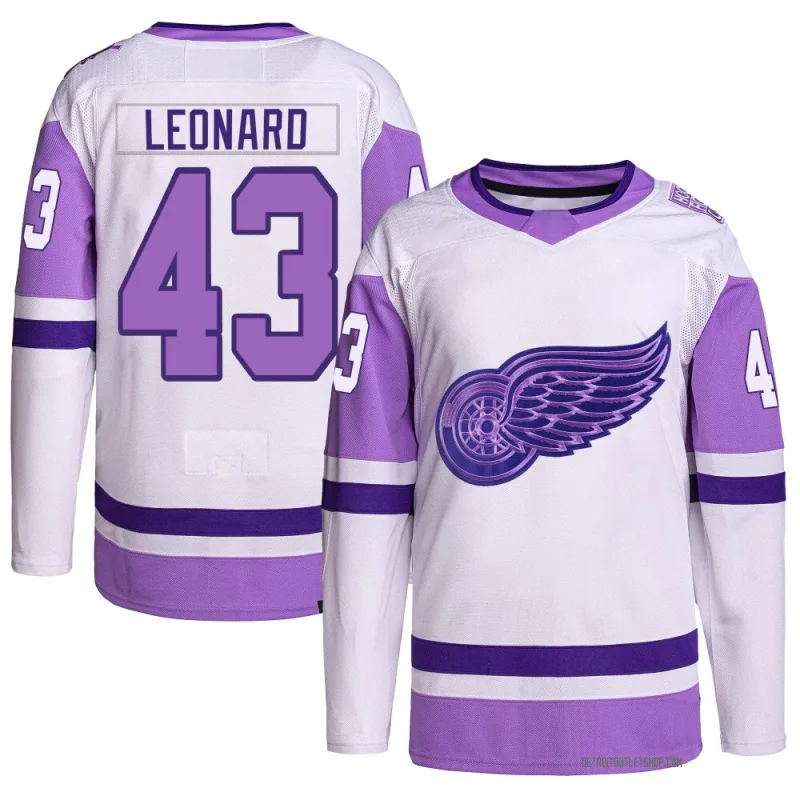 Men's John Leonard Detroit Red Wings Hockey Fights Cancer Primegreen Jersey - White/Purple Authentic
