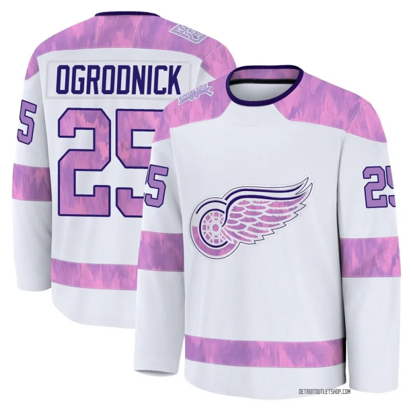 Men's John Ogrodnick Detroit Red Wings 2024 Hockey Fights Cancer Practice Jersey - White Premium