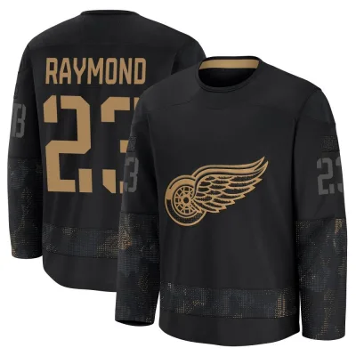 Men's Lucas Raymond Detroit Red Wings 2024 Military Appreciation Practice Jersey - Black Premium