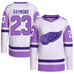 Men's Lucas Raymond Detroit Red Wings Hockey Fights Cancer Primegreen Jersey - White/Purple Authentic