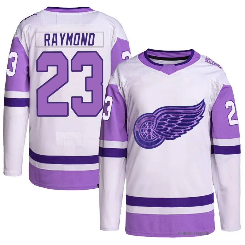 Men's Lucas Raymond Detroit Red Wings Hockey Fights Cancer Primegreen Jersey - White/Purple Authentic