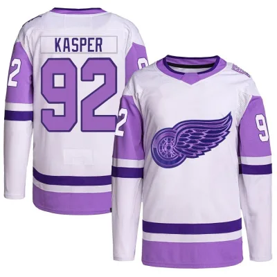 Men's Marco Kasper Detroit Red Wings Hockey Fights Cancer Primegreen Jersey - White/Purple Authentic