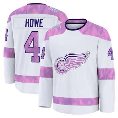Men's Mark Howe Detroit Red Wings 2024 Hockey Fights Cancer Practice Jersey - White Premium