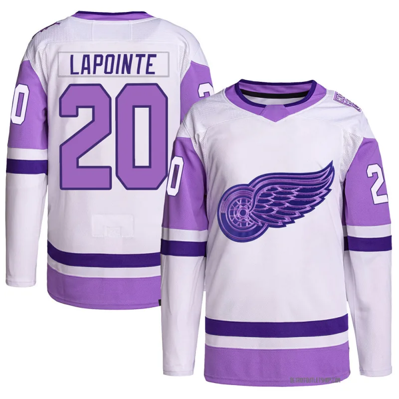 Men's Martin Lapointe Detroit Red Wings Hockey Fights Cancer Primegreen Jersey - White/Purple Authentic