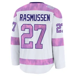 Men's Michael Rasmussen Detroit Red Wings 2024 Hockey Fights Cancer Practice Jersey - White Premium