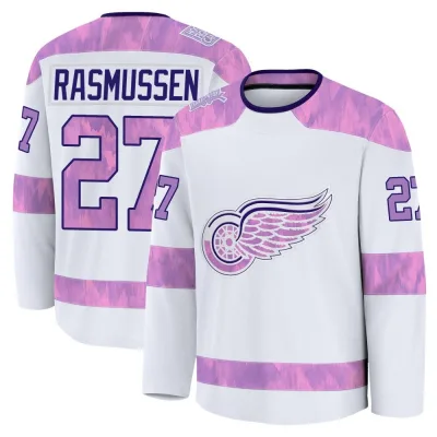 Men's Michael Rasmussen Detroit Red Wings 2024 Hockey Fights Cancer Practice Jersey - White Premium