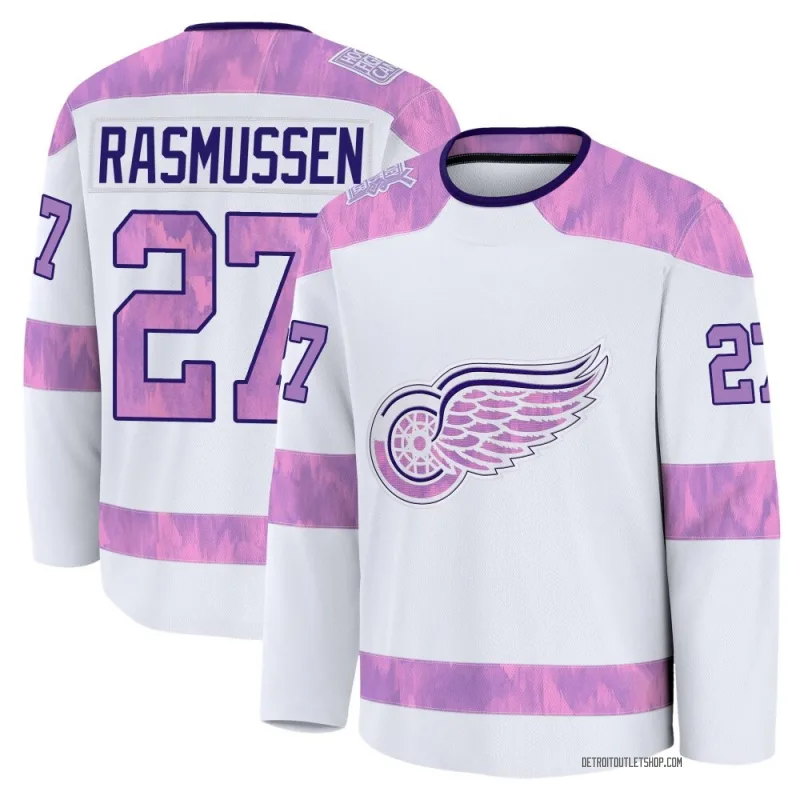 Men's Michael Rasmussen Detroit Red Wings 2024 Hockey Fights Cancer Practice Jersey - White Premium