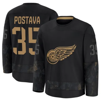 Men's Michal Postava Detroit Red Wings 2024 Military Appreciation Practice Jersey - Black Premium