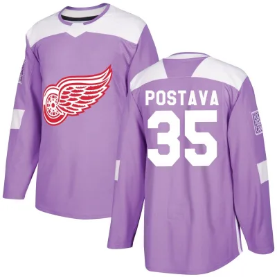 Men's Michal Postava Detroit Red Wings Hockey Fights Cancer Practice Jersey - Purple Authentic