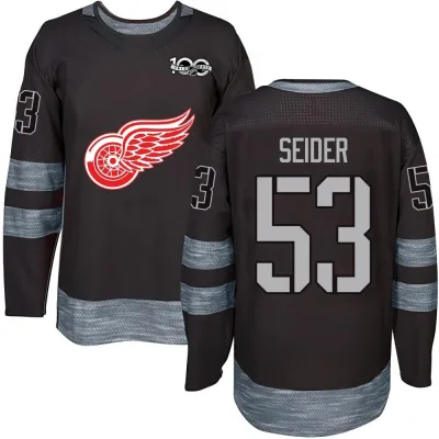Men's Moritz Seider Detroit Red Wings 1917-2017 100th Anniversary Jersey - Black Authentic