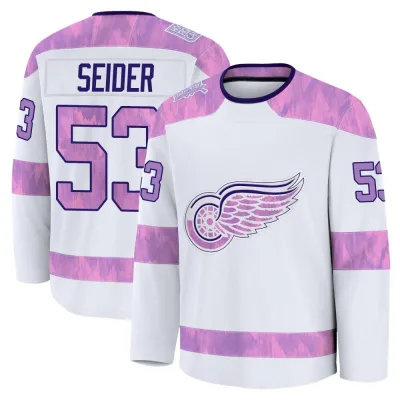 Men's Moritz Seider Detroit Red Wings 2024 Hockey Fights Cancer Practice Jersey - White Premium