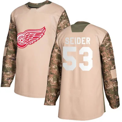 Men's Moritz Seider Detroit Red Wings Veterans Day Practice Jersey - Camo Authentic