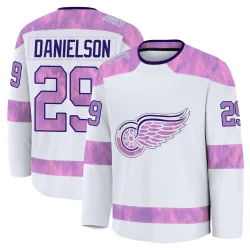 Men's Nate Danielson Detroit Red Wings 2024 Hockey Fights Cancer Practice Jersey - White Premium