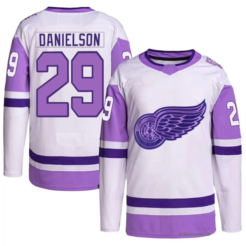 Men's Nate Danielson Detroit Red Wings Hockey Fights Cancer Primegreen Jersey - White/Purple Authentic