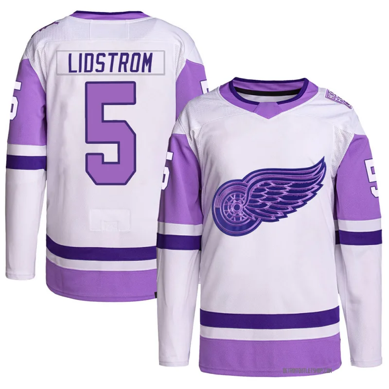 Men's Nicklas Lidstrom Detroit Red Wings Hockey Fights Cancer Primegreen Jersey - White/Purple Authentic
