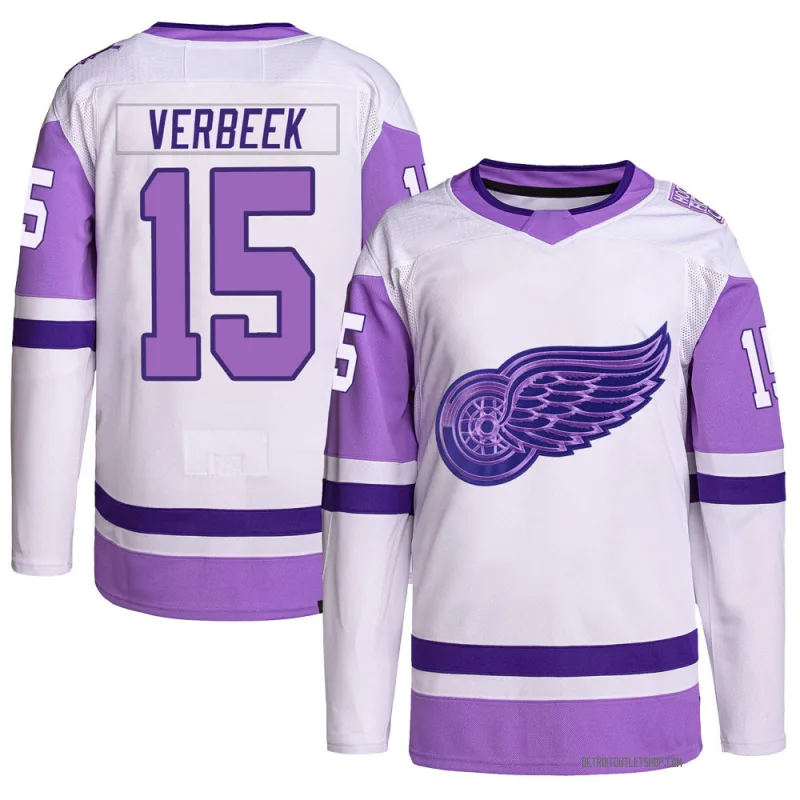 Men's Pat Verbeek Detroit Red Wings Hockey Fights Cancer Primegreen Jersey - White/Purple Authentic