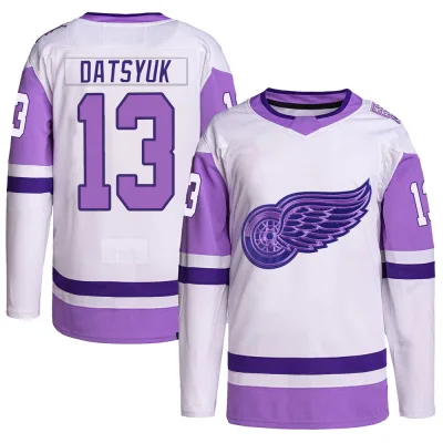 Men's Pavel Datsyuk Detroit Red Wings Hockey Fights Cancer Primegreen Jersey - White/Purple Authentic