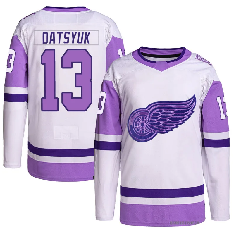 Men's Pavel Datsyuk Detroit Red Wings Hockey Fights Cancer Primegreen Jersey - White/Purple Authentic